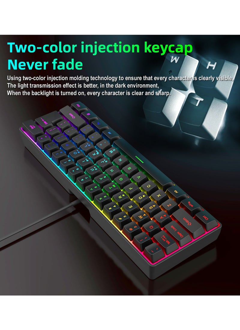 BORTONY - Gaming Keyboard Mechanical 61 Keys Ultra Compact Wired PC Keyboard with RGB Backlit FN Combination Multifunction Shortcut Keys Perfect for Gaming and Work - Image 1