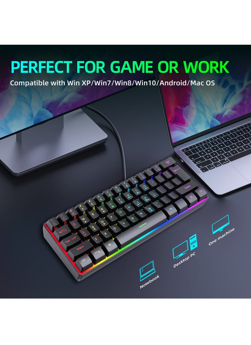 BORTONY - Gaming Keyboard Mechanical 61 Keys Ultra Compact Wired PC Keyboard with RGB Backlit FN Combination Multifunction Shortcut Keys Perfect for Gaming and Work - Image 1