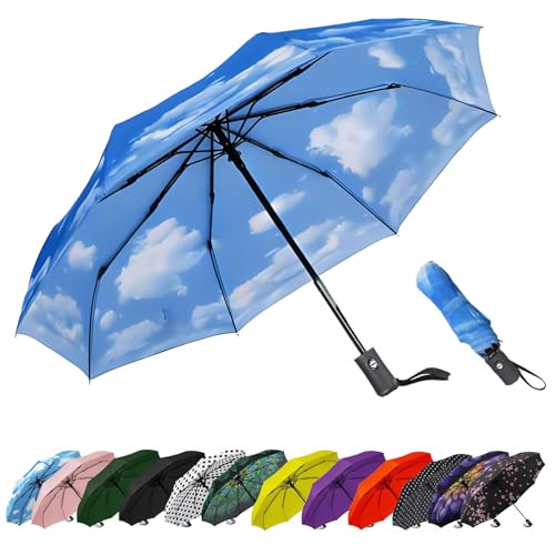 SIEPASA Windproof Travel Compact Umbrella-Automatic Umbrellas for Rain-Compact Folding Umbrella, Travel Umbrella Compact, Small Portable Windproof Umbrellas for Men Women Teenage. (Sky) - Image 1