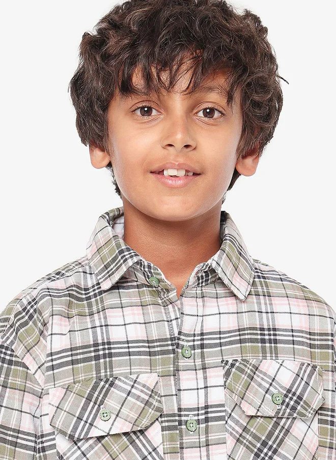 بونكيدز BONKIDS Boys Spread Collar Tartan Checked Cotton Casual Shirt