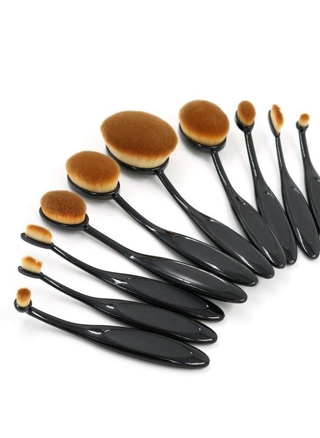 FOK Oval Makeup Brush 10Pc Set Foundation/Powder Brush Kit Beauty Blender Blush Brush Cosmetic Tool  - Image 2