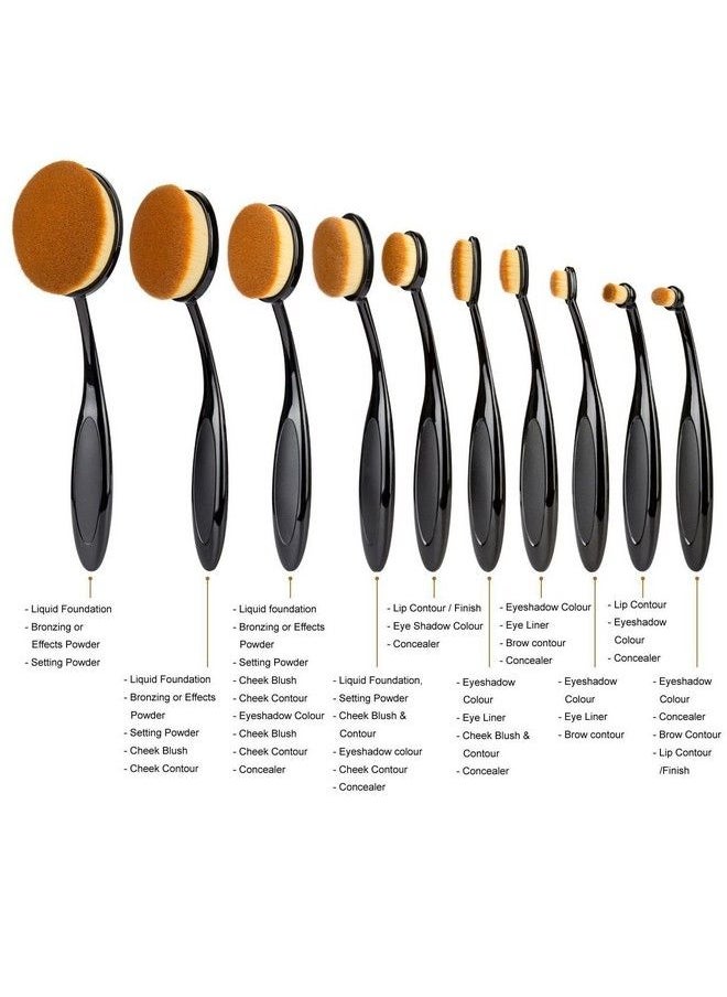 FOK Oval Makeup Brush 10Pc Set Foundation/Powder Brush Kit Beauty Blender Blush Brush Cosmetic Tool  - Image 3