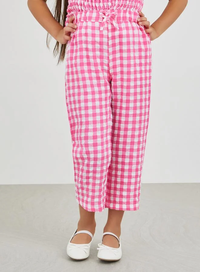 Styli Styli Gingham Print Smocked Detail Top and Trousers Set