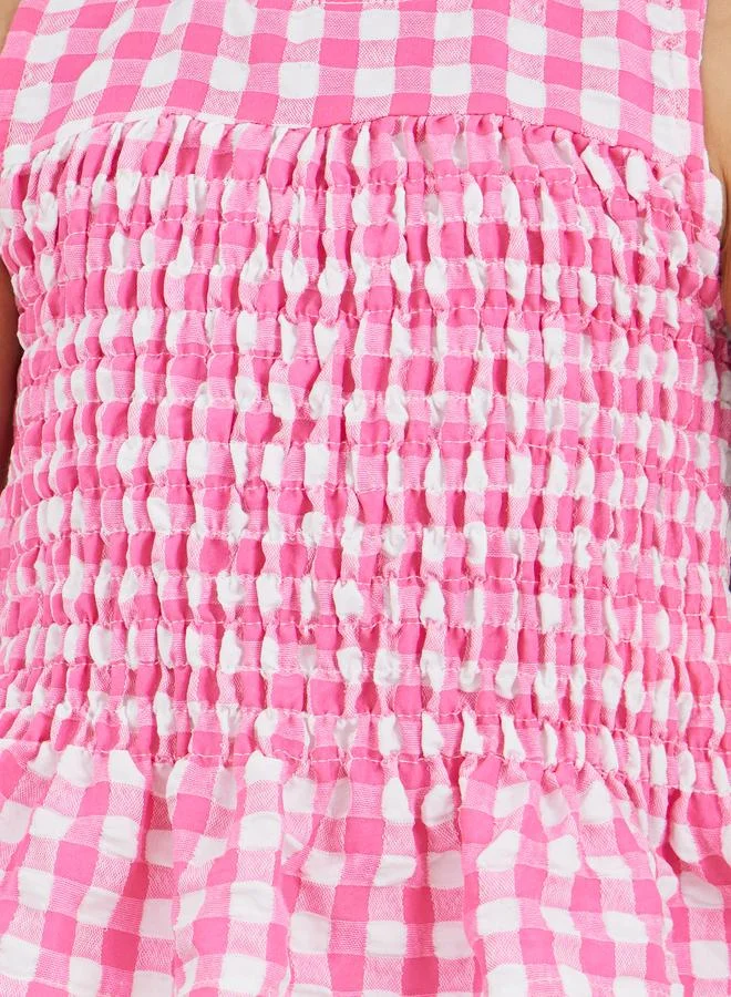 Styli Styli Gingham Print Smocked Detail Top and Trousers Set