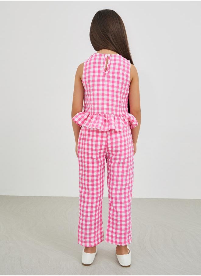 Styli Styli Gingham Print Smocked Detail Top and Trousers Set  - Image 4