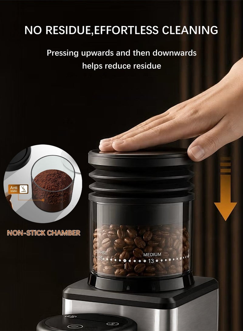 Jourvent V60 Electric Conical Burr Coffee Grinder, 25 Adjustable Grind Settings, Touchscreen, Precision Timer, Anti-Static Design – Ideal for Espresso, Drip, Pour Over, Cold Brew, and French Press, Stainless Steel, Easy to Clean, 2-12 Cups, Black - Image 5