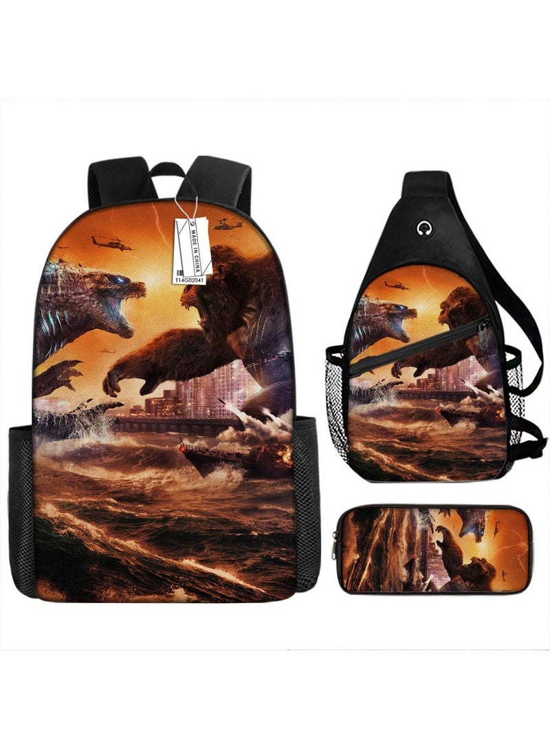 general 3-Piece Godzilla VS Kong 3D Print Backpack Set - Image 1