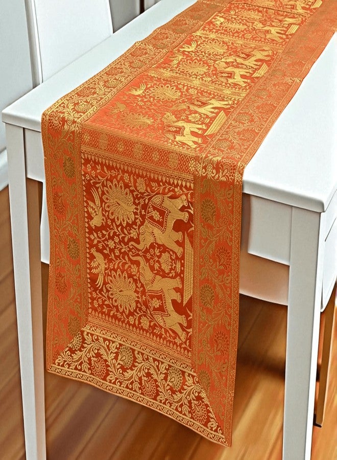 Third Eye Export Silk Elephant Orange Christmas Table Runner – Fall Decor for Dining Table Kitchen Decor,Coffee Table Cloth Home Decor for Thanksgiving Party Decoration (60x16 Inches) - Image 2
