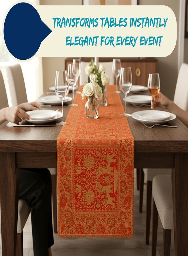 Third Eye Export Silk Elephant Orange Christmas Table Runner – Fall Decor for Dining Table Kitchen Decor,Coffee Table Cloth Home Decor for Thanksgiving Party Decoration (60x16 Inches) - Image 4