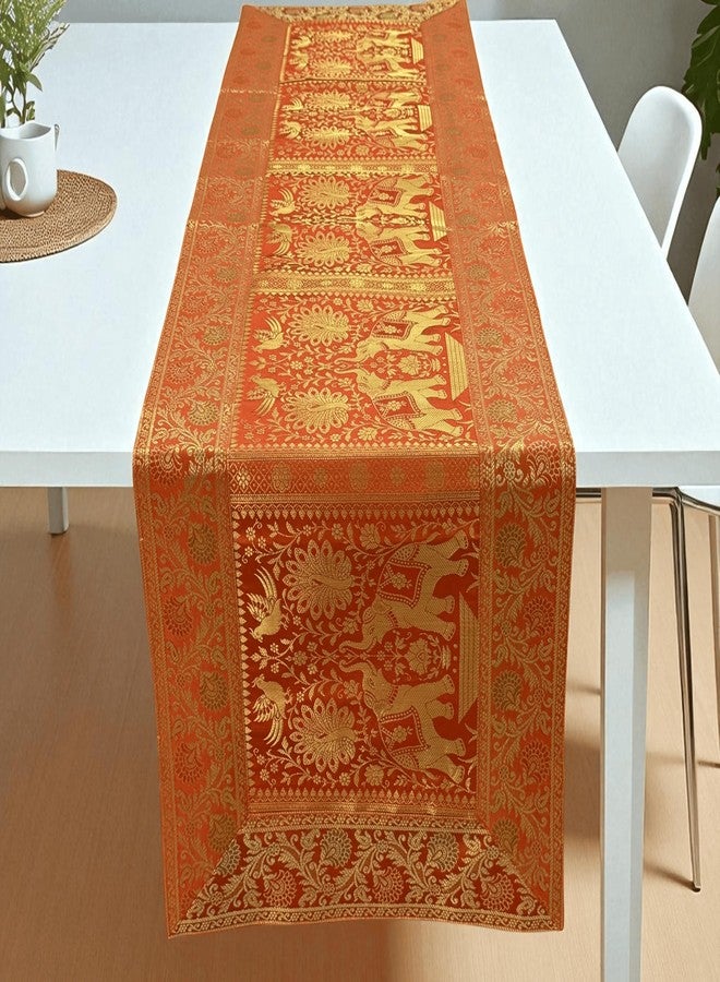 Third Eye Export Silk Elephant Orange Christmas Table Runner – Fall Decor for Dining Table Kitchen Decor,Coffee Table Cloth Home Decor for Thanksgiving Party Decoration (60x16 Inches) - Image 1