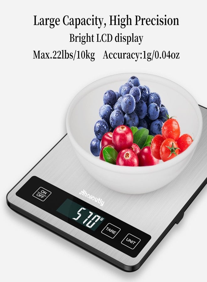 AHOSOUTLY ميزان طعام AHOSOUTLY، ميزان مطبخ رقمي بوزن 10 كجم/22 رطل، يقيس بالجرام والأونصة بدقة 1 جرام/0.1 أونصة، 6 وحدات قياس، مزود بمفتاح تصفير، شاشة LCD ولوحة من الفولاذ المقاوم للصدأ، مثالي للخبز والطبخ والبريد. - Image 4