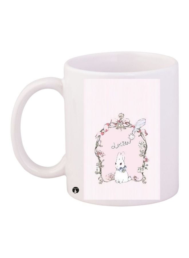 RYN Bunny Rabbit Printed Coffee Mug White/Pink/Green 11ounce