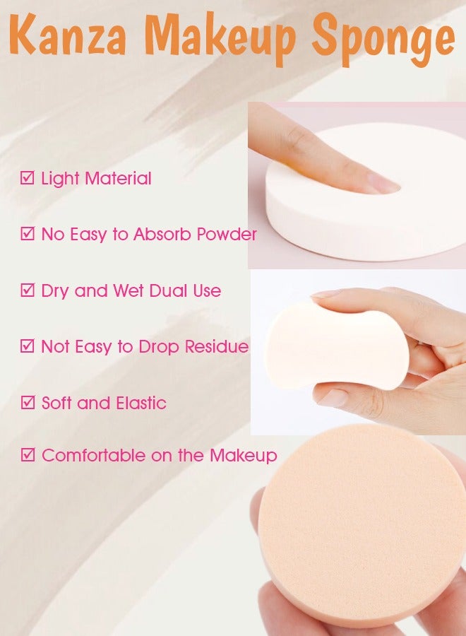Kanza 6 Pcs Round & Square Shaped Makeup Sponge Set Beauty Blender Cosmetic Makeup Puff for Face Velour Puff Set for Loose Powder Mineral Powder Applicator Foundation Makeup Tool Set (White) - Image 3