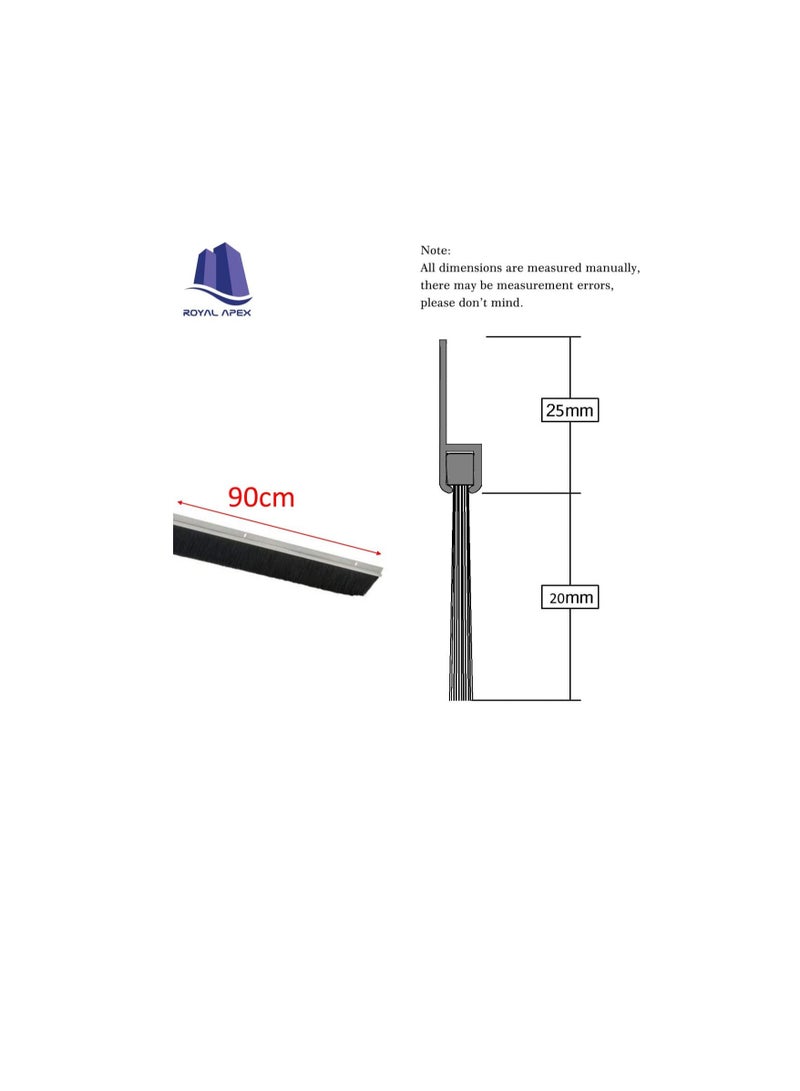 Door Bottom Brush & Rubber Seal with Screw for Exterior/Interior Doors, Insulation Door Seal Sound Proof Under Door Draft Blocker- Keeping Noise Repellent & Dust (90cm, Brush White)  - Image 2