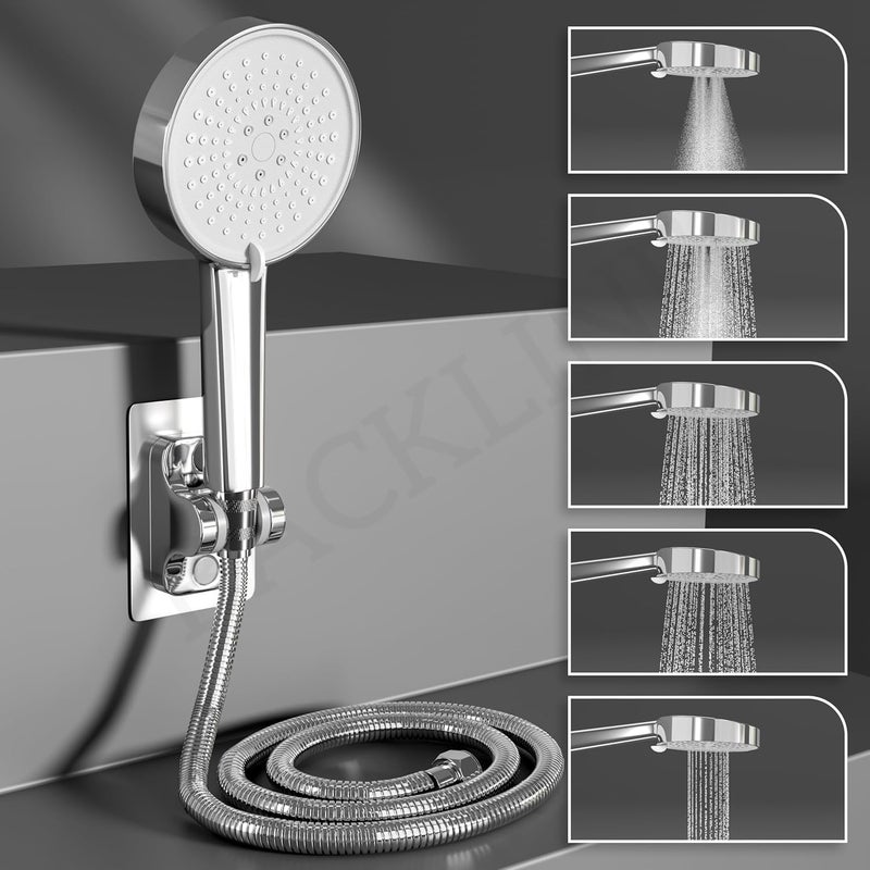B BACKLINE ABS 5-Function Hand Shower for Bathroom | Chrome Finish Handheld Shower Head with 1.5 Meter Flexible Hose & Wall Mount Hook | High Pressure Multi Spray Shower Set (Chrome Finish) - Image 1