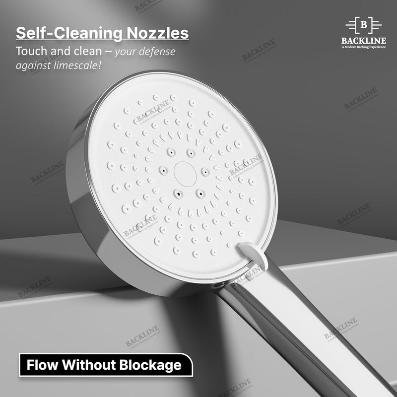 B BACKLINE ABS 5-Function Hand Shower for Bathroom | Chrome Finish Handheld Shower Head with 1.5 Meter Flexible Hose & Wall Mount Hook | High Pressure Multi Spray Shower Set (Chrome Finish) - Image 2
