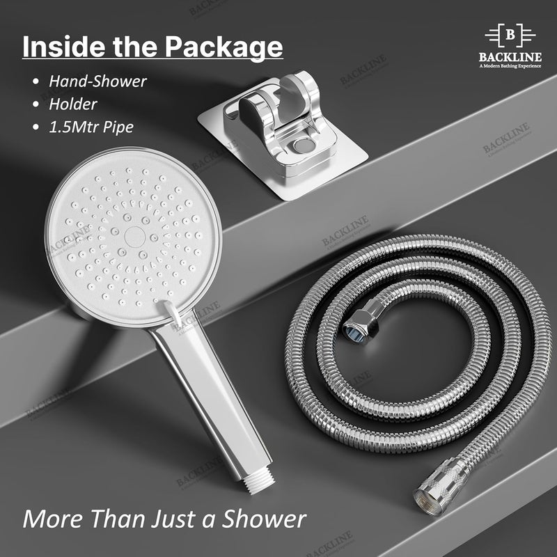 B BACKLINE ABS 5-Function Hand Shower for Bathroom | Chrome Finish Handheld Shower Head with 1.5 Meter Flexible Hose & Wall Mount Hook | High Pressure Multi Spray Shower Set (Chrome Finish) - Image 5