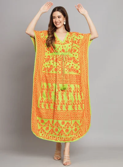 Alaya Hand Embroidered Cotton Chikan Kaftan-AL2558