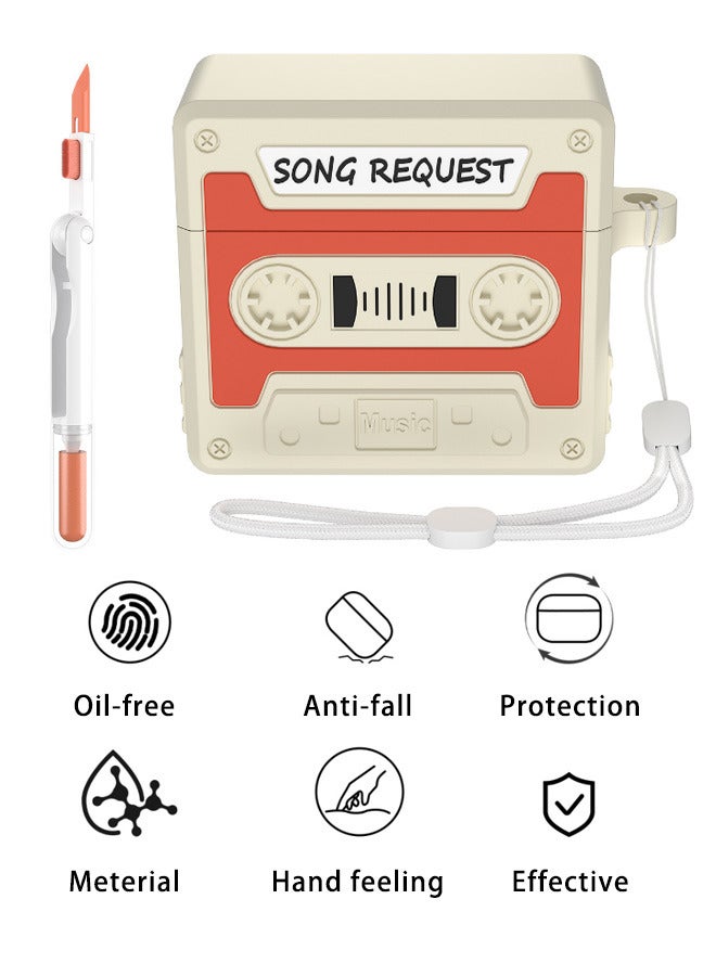 YONK Charging Case Cover for AirPods 4th Generation 2024,Retro Cassette Style,Oil-Free,Anti-Fall,360° Protection,Hand Feeling,with Cleaner Kit and Lanyard, Orange  - Image 1