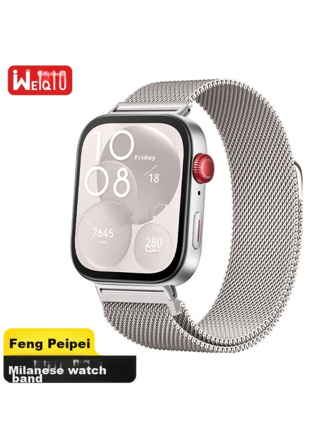 Wei Qiantu Weiqiantu Compatible With Huawei Watch Band, Huawei Watch Fit3 Milanese Magnetic Stainless Steel Sports Wristband, Uni 20mm Interface - Image 1