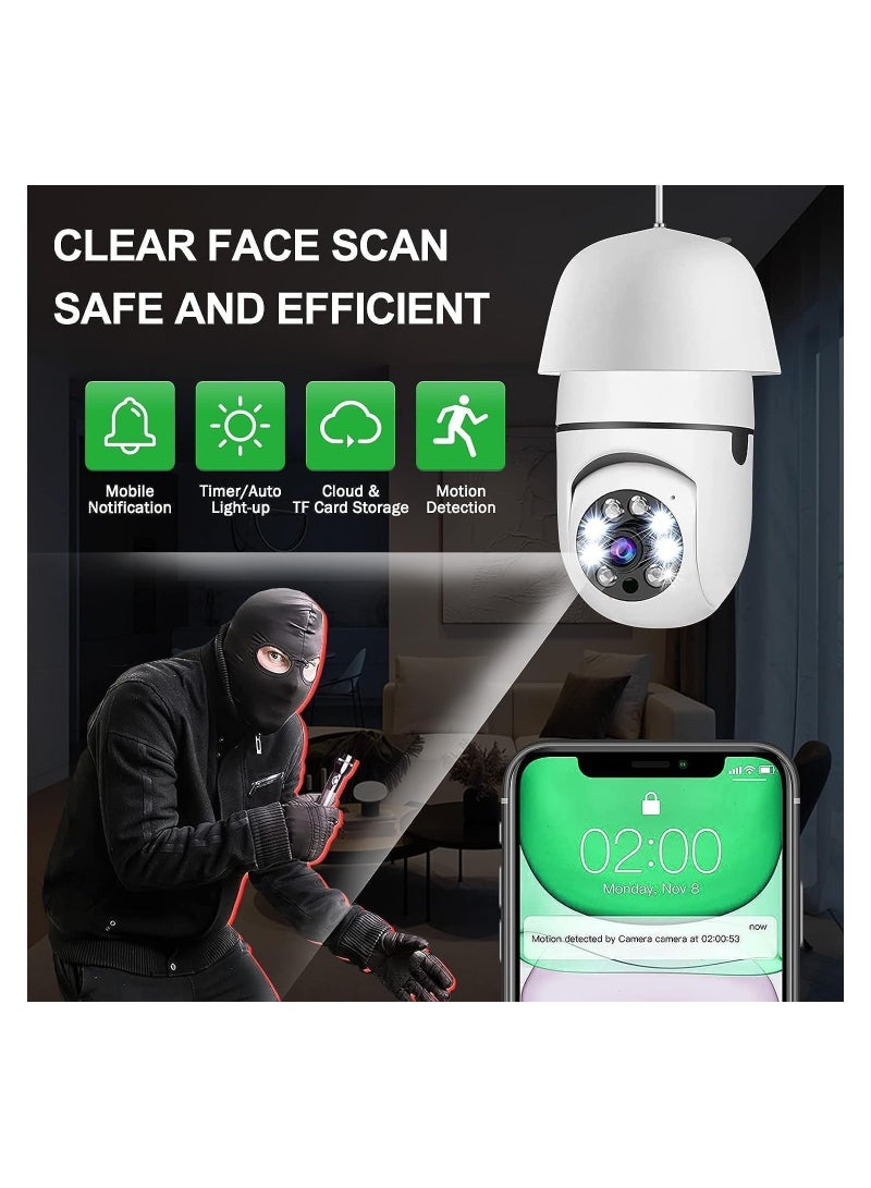 1080P Wireless Tovnet Wifi Pan/Tilt Light Bulb Security Camera, 360 Degrees 3.0MP Cam Home Surveillance CCTV Panoramic IP Camera, with Night Vision, Smart Motion Detection - Image 4