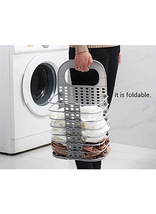 GION GION Wall Mounted Laundry Basket Collapsible Plastic Dirty Laundry Hamper Ditry Clothes Bag Washing Bin Laundry Hamper Bag for Bathroom Bedroom Dirty Clothes  - Image 4