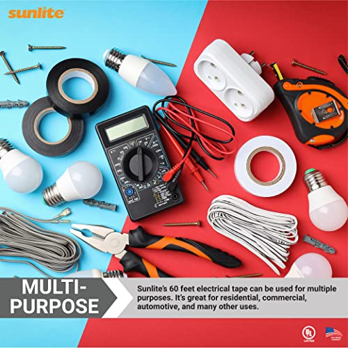 Sunlite 41325-SU 10-Pack PVC Electrical Tape, 60 Feet x 0.75 Inches, For Splicing, Protecting, and Insulating Wires, Abrasion Resistant, Flame Retardant, Weatherproof, UL Listed, White - Image 4