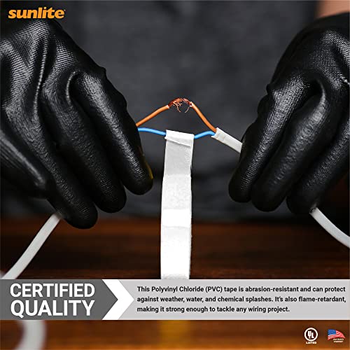 Sunlite 41325-SU 10-Pack PVC Electrical Tape, 60 Feet x 0.75 Inches, For Splicing, Protecting, and Insulating Wires, Abrasion Resistant, Flame Retardant, Weatherproof, UL Listed, White - Image 5