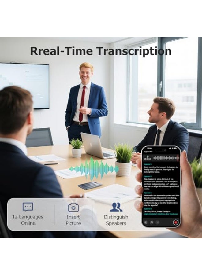 مُسجِّل صوت ذكي يتيح التخزين الذكي والتلخيص للملاحظات بسعة 64 جيجابايت لدعم 134 لغة مع السيطرة عبر التطبيق، آلة تسجيل رقمية محمولة للمحاضرات والاجتماعات. - Image 4