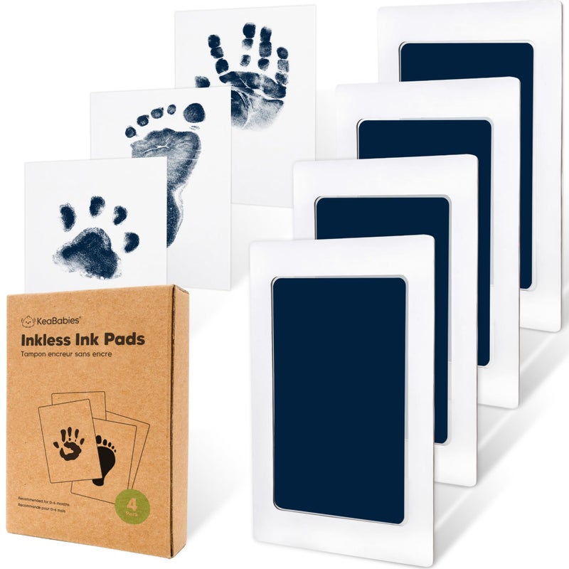 KeaBabies 4-Pack Inkless Baby Hand and Footprint Kit - Mess Free Ink Pad for Newborn Keepsake, Dog Nose & Paw Print Kit, Clean Touch Ink Pad for Halloween Footprints Craft, Ideal New Mom Gifts (Navy) - Image 1