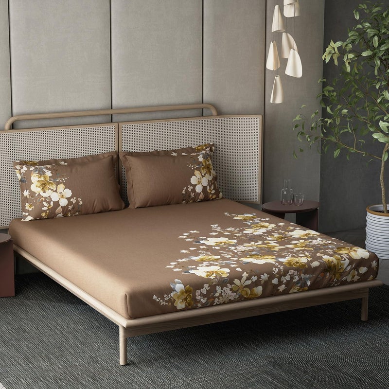 DDECOR Live beautiful Ddecor Memento Collection Bedsheet Set 100 Cotton Bedsheet for Double Bed Floral 145 TC Double Bedsheet with 2 Pillow Covers Brown 