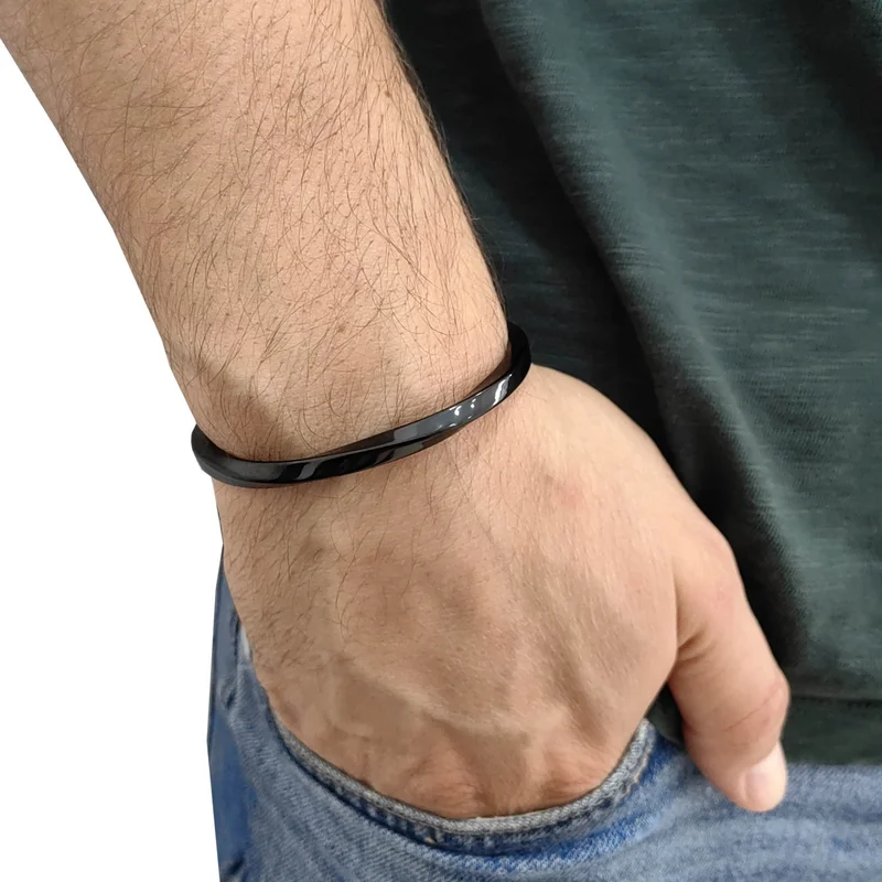 Chavin Black Cuff Design Steel Men's Bracelet Du25Sy
