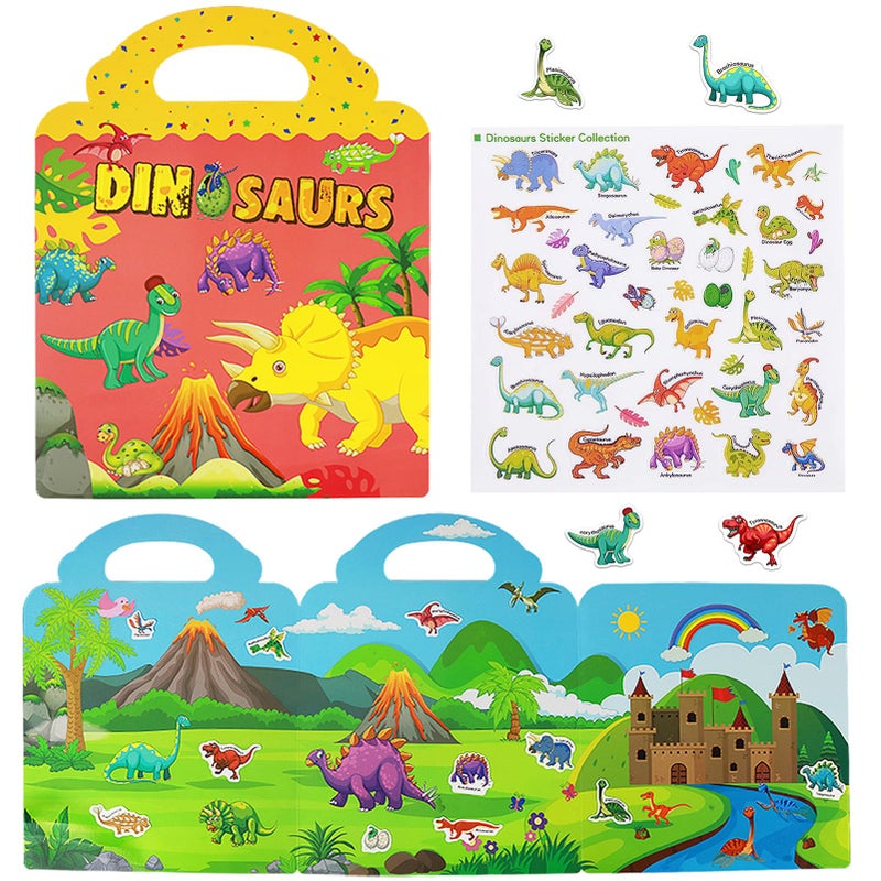 Yowlieu Reusable Sticker Books for Kids Travel Removable Toddler Dinosaur Sticker Books for 3 4 5 Year Old Girls Boys Birthday Gifts Educational Learning Toys - Image 2