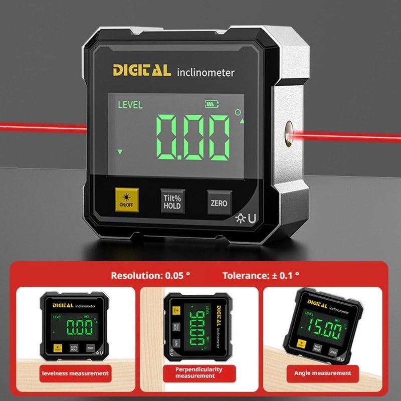 Digital Angle Finder with Electronic Laser, 4-Side Magnetic Angle Gauge, Cube Inclinometer, Table Saw Miter Protractor, Woodworking Measuring Tool, Level Box for Hanging - Image 4