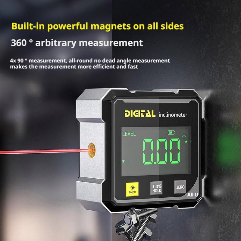 Digital Angle Finder with Electronic Laser, 4-Side Magnetic Angle Gauge, Cube Inclinometer, Table Saw Miter Protractor, Woodworking Measuring Tool, Level Box for Hanging - Image 5