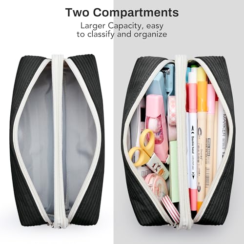 KALIDI FANCY FOREST KALIDI Large Pencil Case Corduroy Pencil Pouch Box Cute School Supplies for Teen Girls Boys, Black - Image 2