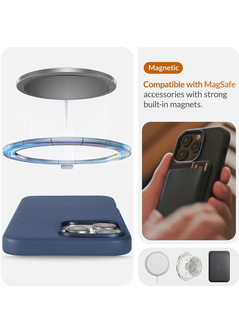 حافظة هاتف جلدية أوروبية كلاسيكية لجهاز آيفون 16 برو - أزرق أزوري، تنعم وتصبح أكثر ليونة مع مرور الوقت، متوافقة مع ماج سيف - Image 5