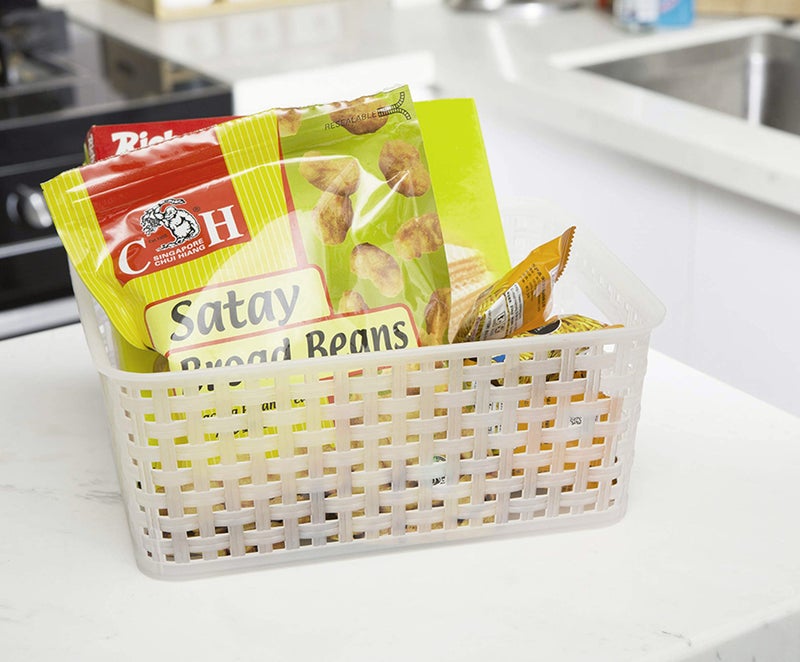 ZHENFAN Clear Plastic Woven Storage Basket, 6-Pack Weave Basket Organizer for Kitchen Offices Bathrooms - Image 5
