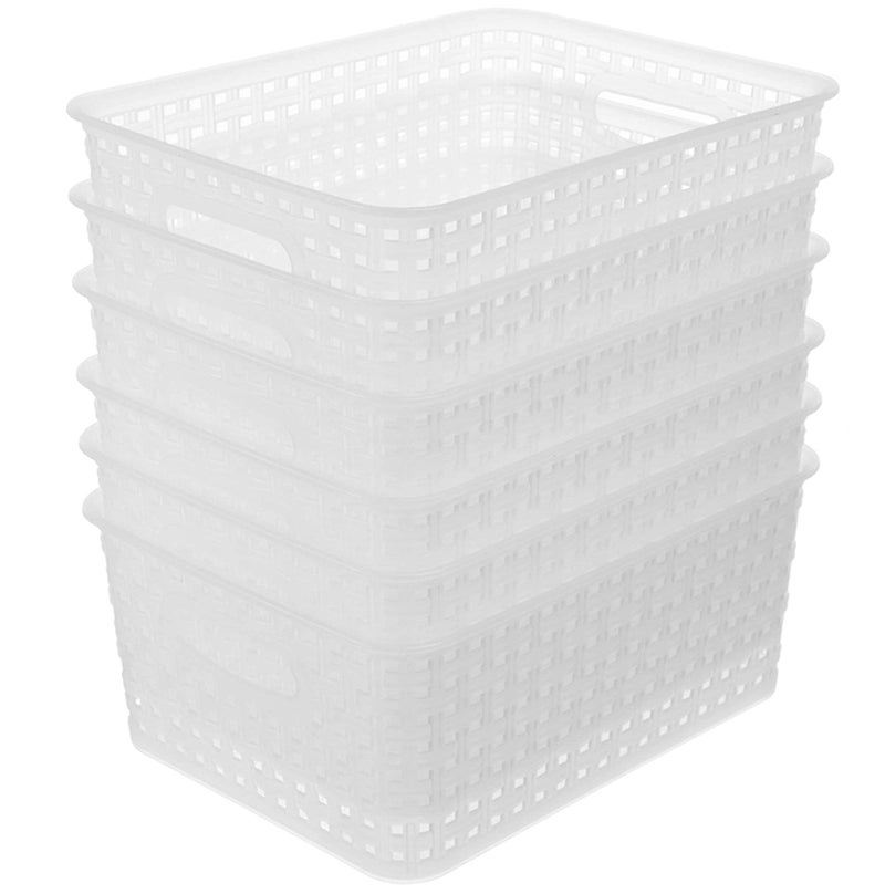 ZHENFAN Clear Plastic Woven Storage Basket, 6-Pack Weave Basket Organizer for Kitchen Offices Bathrooms - Image 1