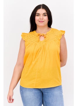 Women Plus Size Tie Neck Flutter Sleeve Eyelet Trim Blouse, Orange - pzsku/Z00CC6F9E63269104157BZ/45/_/1737641769/36dc64b6-cd04-4f1f-9e56-240e2e44171b