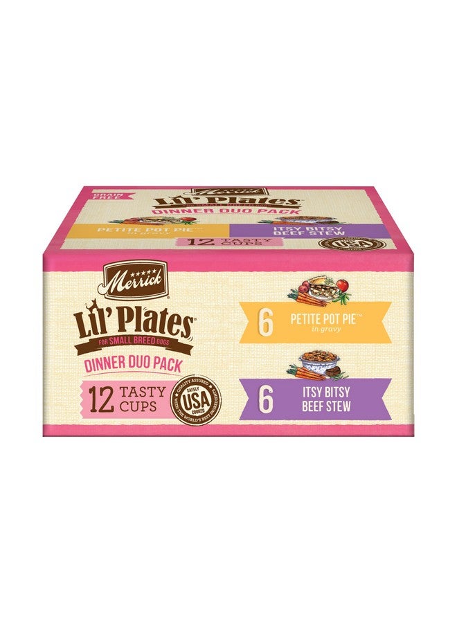 ميريك مجموعة متنوعة من طعام الكلاب الصغيرة الرطب الطبيعي الناعم من Merrick Lil' Plates Grain Free Dinner Duos، لحم بقري ودجاج - (عبوة واحدة) 2.6 رطل - Image 1