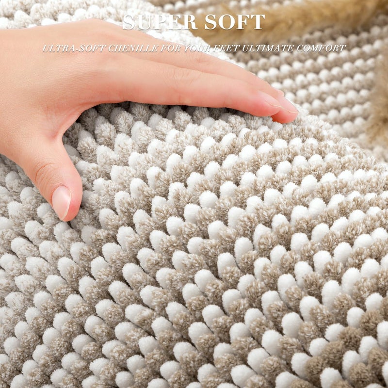 BSICPRO Bathroom Rugs and Mats Sets, 2 Piece Thick Absorbent Chenille Bath Mat Rug Set Non Slip, Soft Shaggy Bath Room Floor Mats for Bathroom, Machine Washable (Light Taupe, 20" x 32" Plus 16" x 24") - Image 2