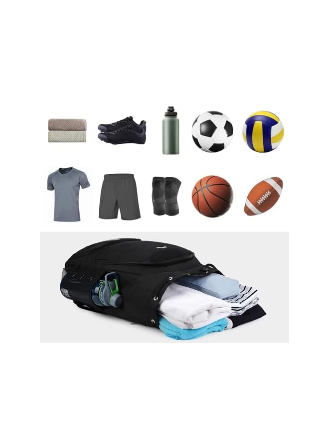 PROMASS Drawstring Backpack, Soccer Basketball Backpack with Shoe & Ball Compartments and Wet Pocket Gym Bag Sackpack for Basketball, Volleyball & Football Sports, Separate Cleat Shoe and Ball Compartment - Image 2