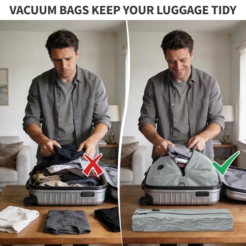 EULANT Reusable Vacuum Bags With Pump for Travel,Professional Waterproof IPX8 Vacuum Compression Bag for Suitcases Backpack,Space Saver Bags Packing Organizers for Clothing Packing(2 Pack,Gray) - Image 5