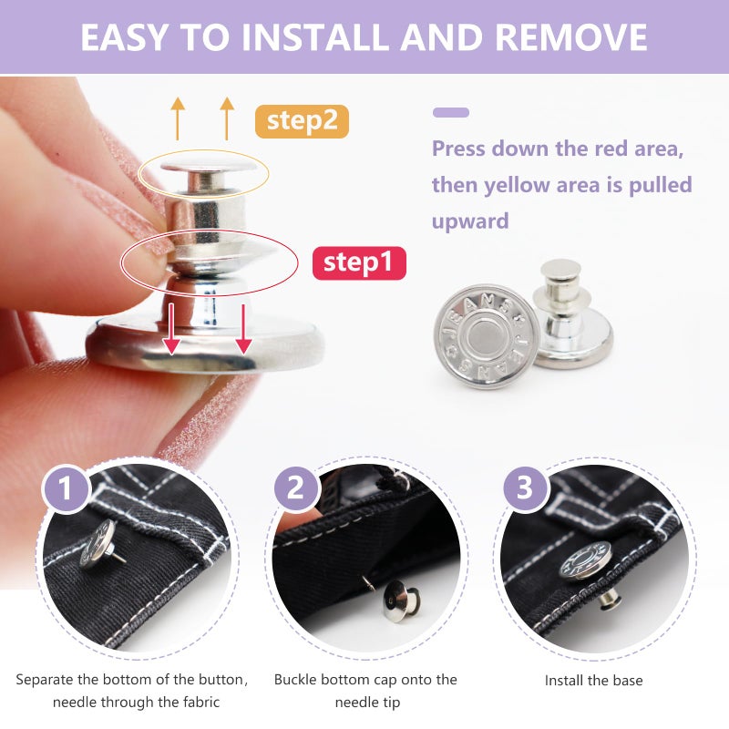 ROPAKED 18 Sets Pant Waist Tightener No Sew Button Pins for Loose Jeans Replacement, Reusable Waist Cincher Clip Adjustable Pants Button Waistband Tightener Metal Brooch for Clothing Dresses Skirts - Image 3