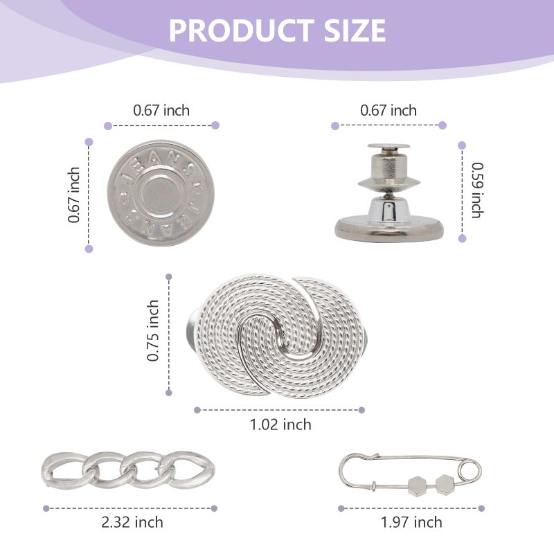 ROPAKED 18 Sets Pant Waist Tightener No Sew Button Pins for Loose Jeans Replacement, Reusable Waist Cincher Clip Adjustable Pants Button Waistband Tightener Metal Brooch for Clothing Dresses Skirts - Image 5