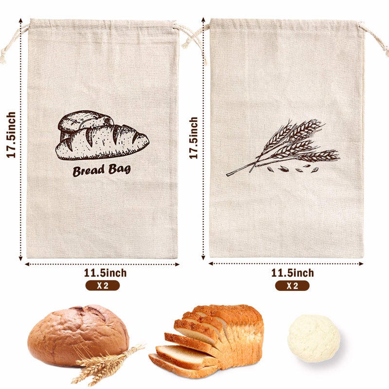 Augshy Linen Bread Bags for Homemade Bread Container, 4 Pcs 17.5 X11.5 Inches Unbleached & Reusable Bread Storage, Natural Large Storage for Artisan Bread - Image 2
