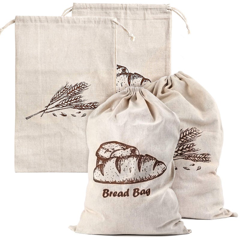 Augshy Linen Bread Bags for Homemade Bread Container, 4 Pcs 17.5 X11.5 Inches Unbleached & Reusable Bread Storage, Natural Large Storage for Artisan Bread - Image 1