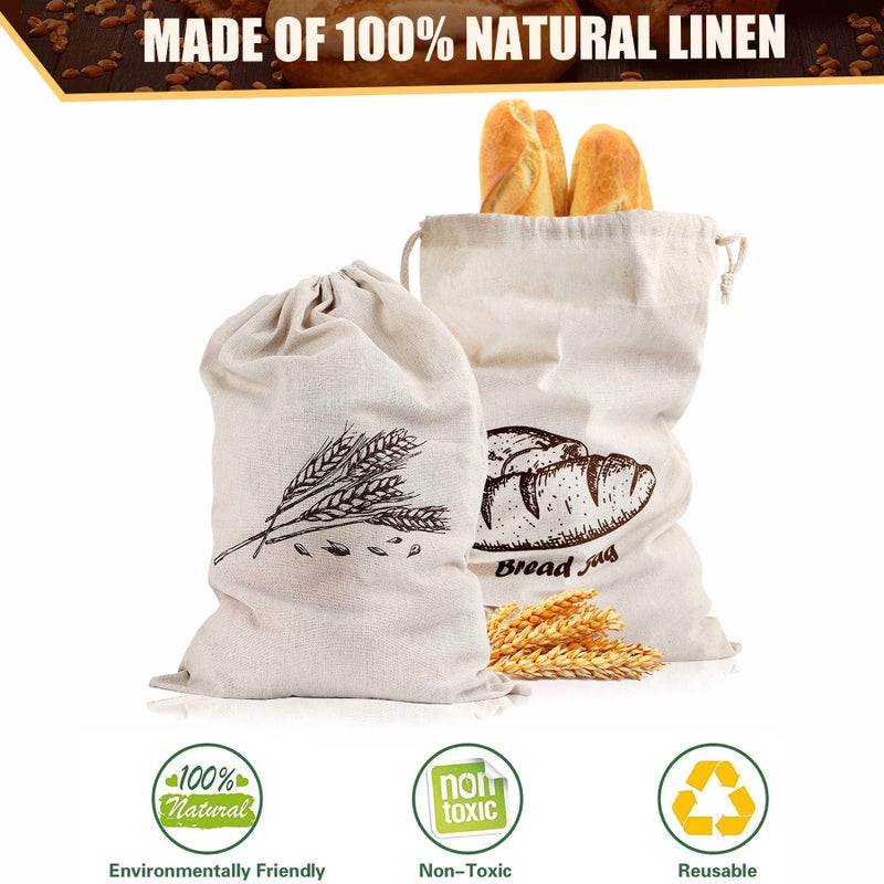 Augshy Linen Bread Bags for Homemade Bread Container, 4 Pcs 17.5 X11.5 Inches Unbleached & Reusable Bread Storage, Natural Large Storage for Artisan Bread - Image 4