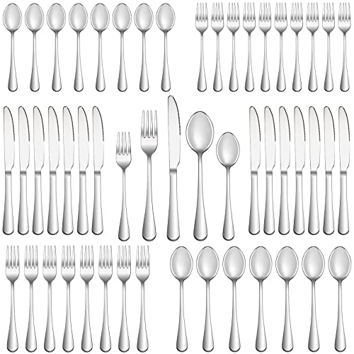 MUTNITT 50 Piece Silverware Set Service for 10,Premium Stainless Steel Flatware Set,Mirror Polished Cutlery Utensil Set,Durable Home Kitchen Eating Tableware Set,Include Fork Knife Spoon Set,Dishwasher Safe - Image 1
